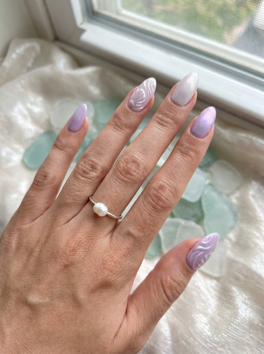 Lavender Shell Mermaid Nails mit Flieder und Muschel-Schimmer